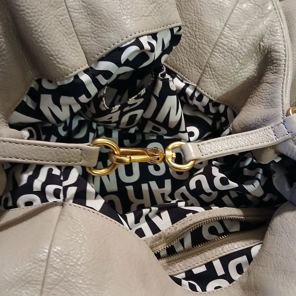 ✨ Marc by Marc Jacobs Classic Q Workwear Leather Satchel Tote Bag Beige Cream - Picture 15 of 16